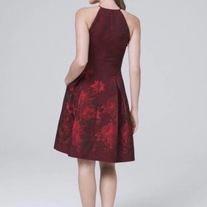 White House Black Market red jacquard print holiday dress